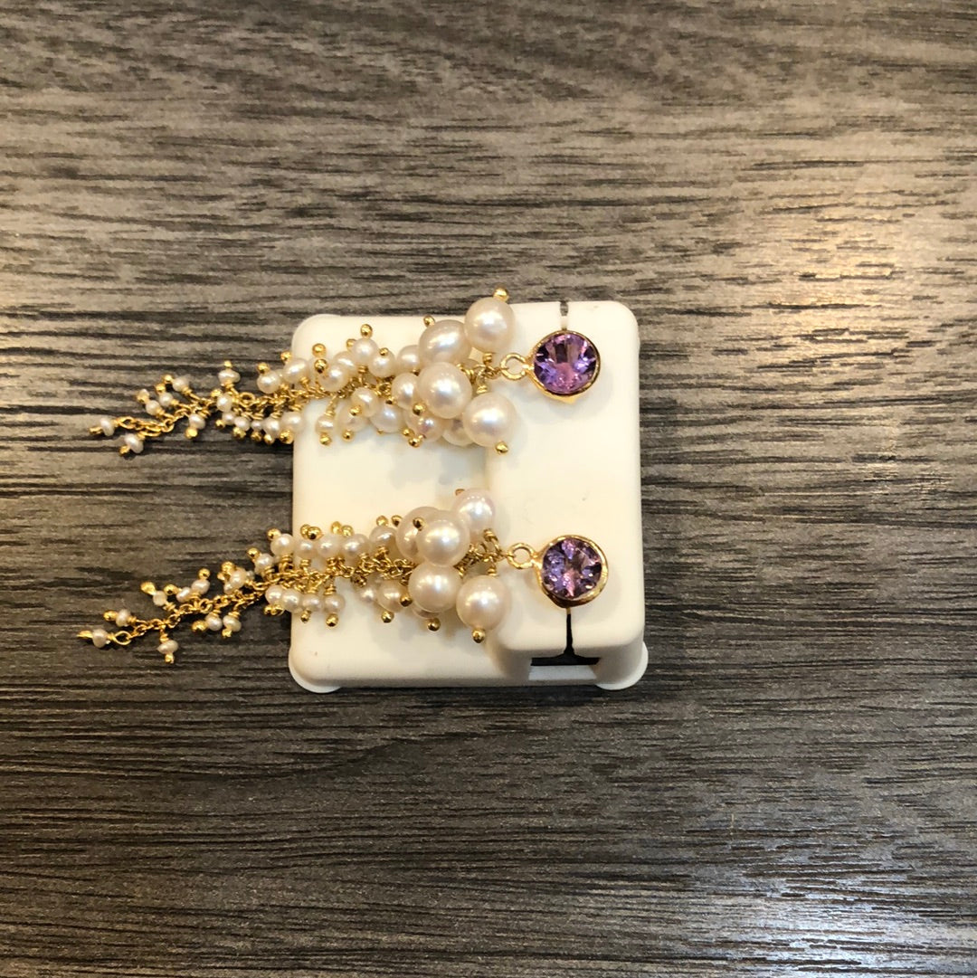 Amethyst Pearl Cluster Earrings