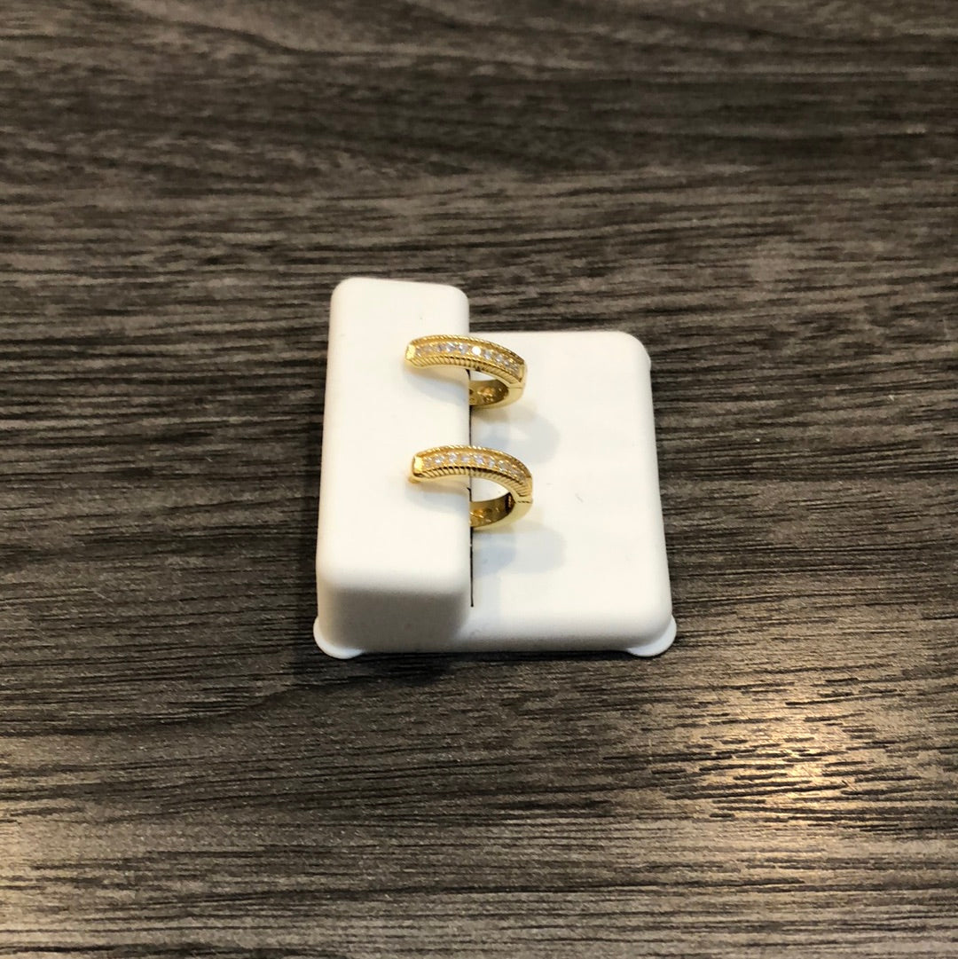 Gold Inset CZ Hoop Earrings
