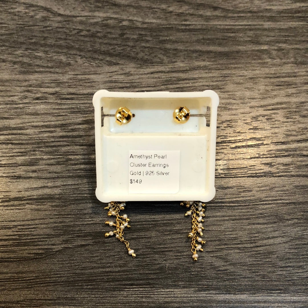 Amethyst Pearl Cluster Earrings