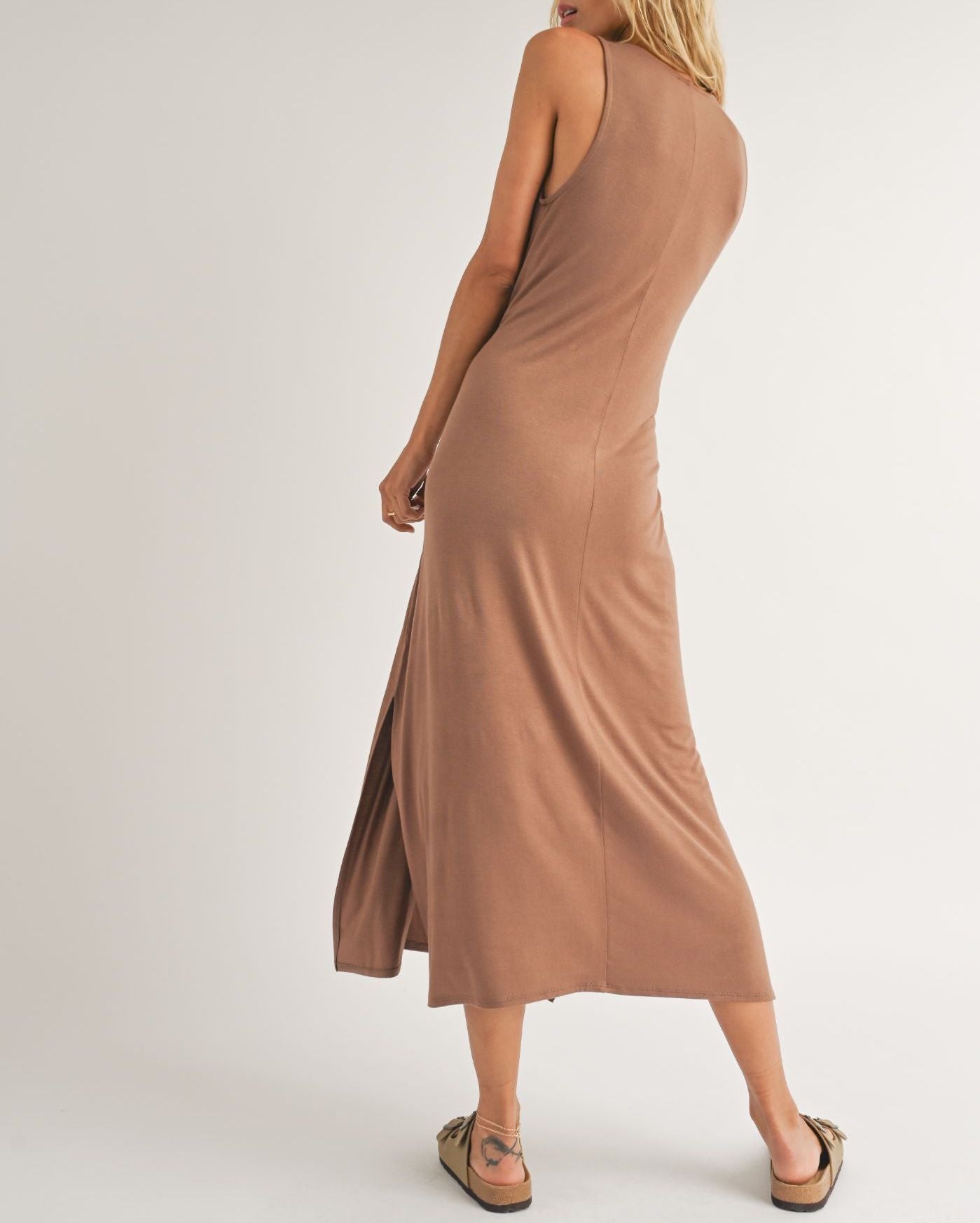 Sadie & Sage, Vacay Tie Front Midi Dress in Cappuccino - Boutique Dandelion