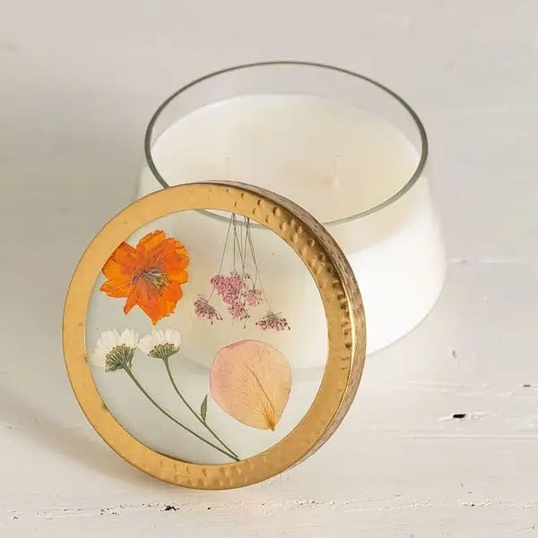 Rosy Rings, Apricot Rose Pressed Flower Candle