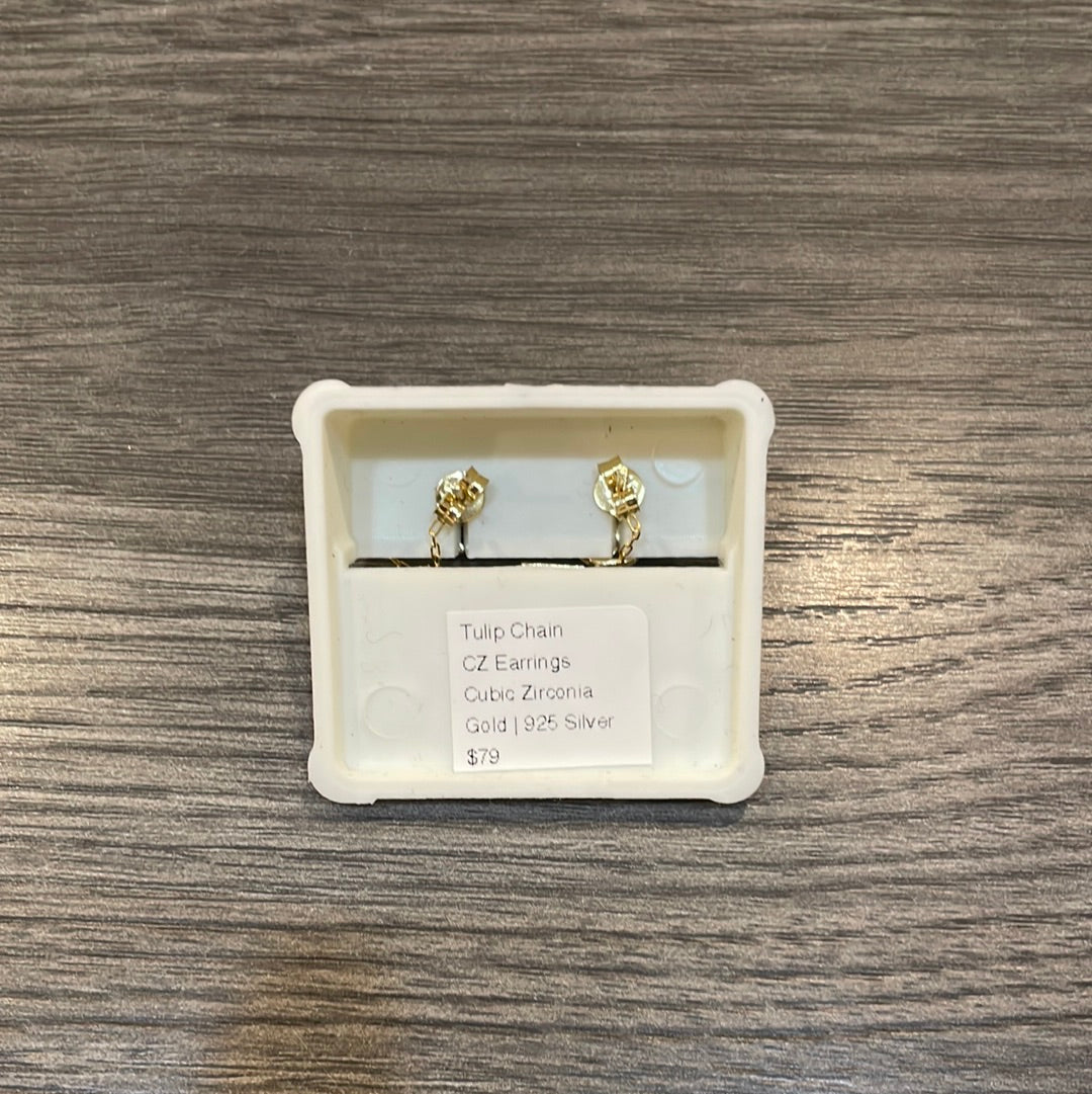 Tulip Chain CZ Earrings