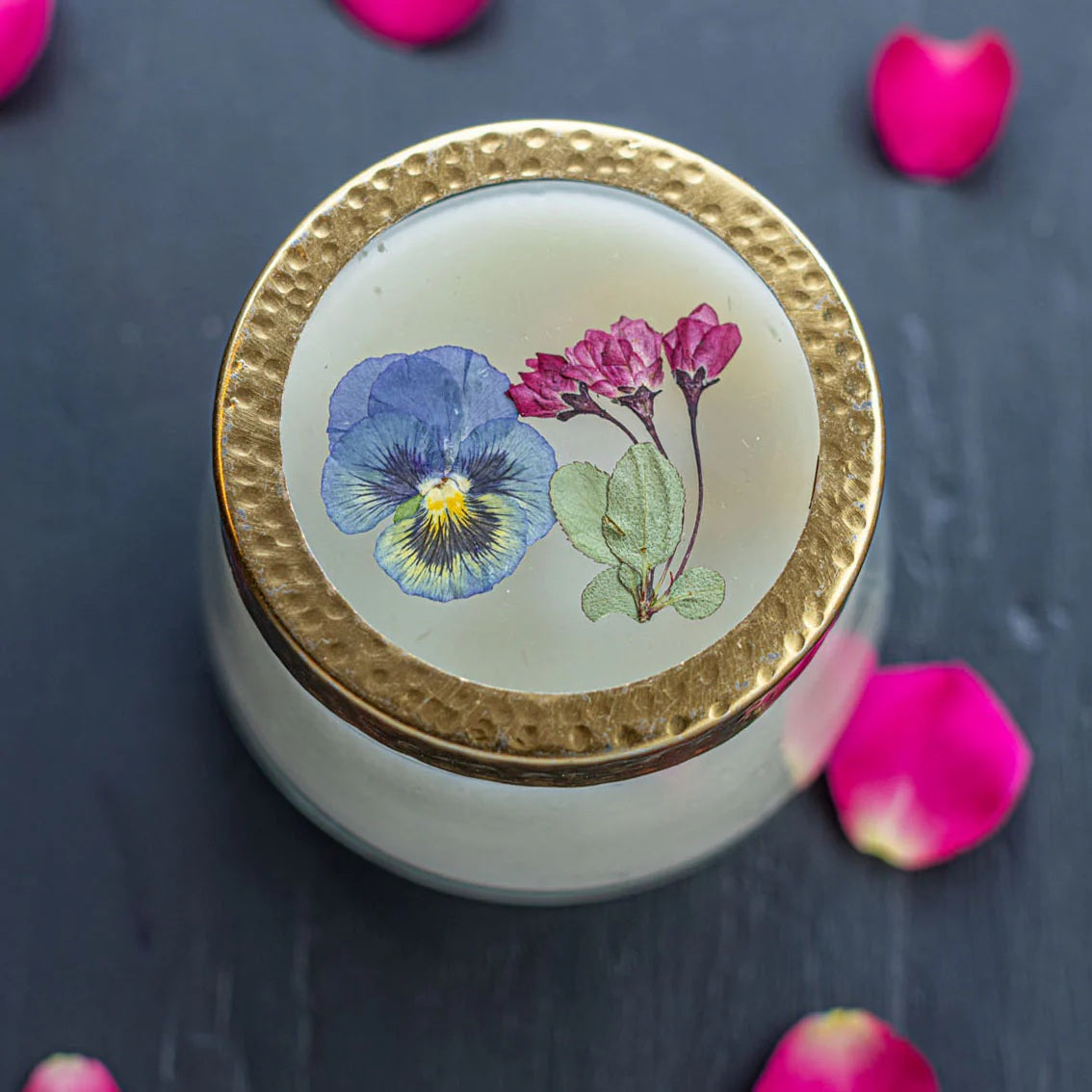 Rosy Rings, Blushing Rosewood Pressed Floral Candle