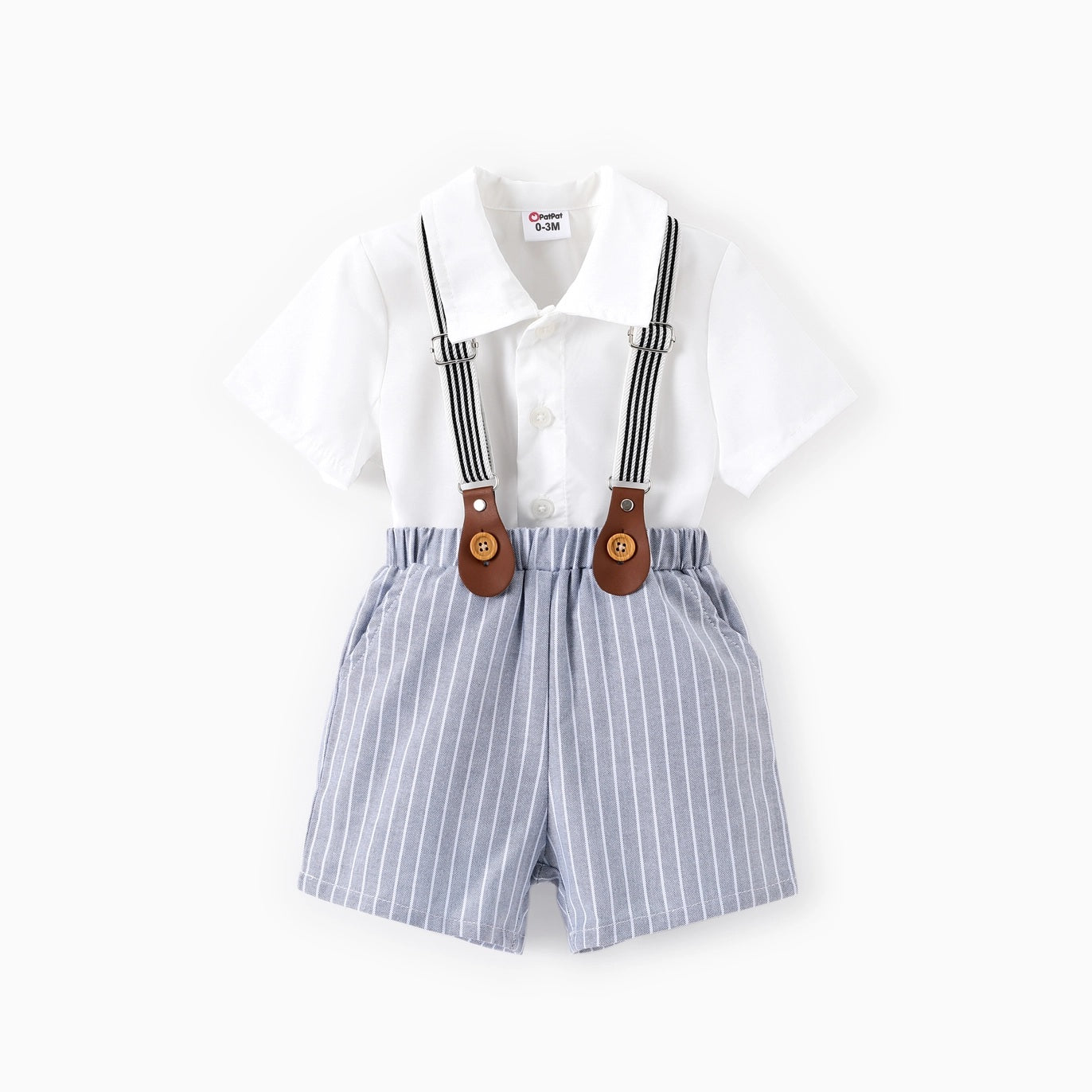 2-Piece Button Shirt Romper Overalls Set For Baby Boy