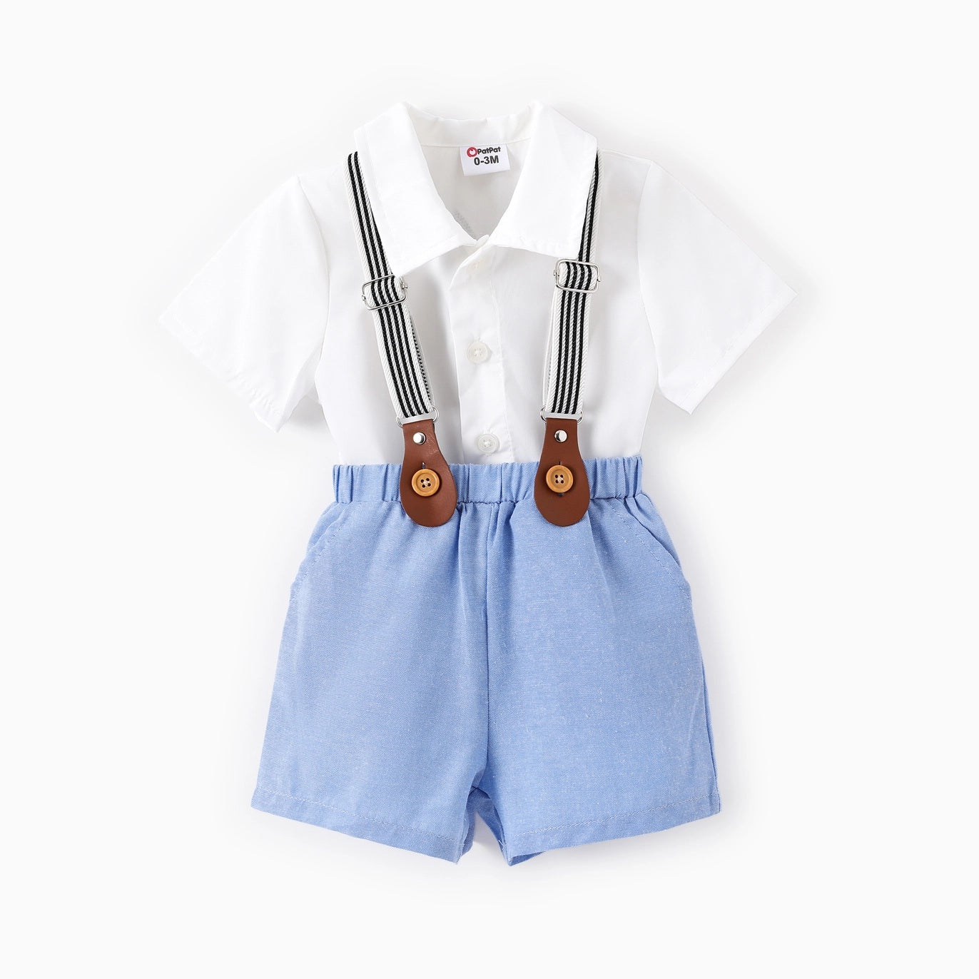 2-Piece Button Shirt Romper Overalls Set For Baby Boy
