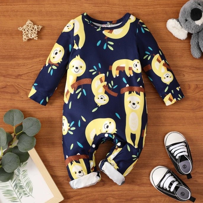 Sloth Print Long Sleeve Jumpsuit For Baby