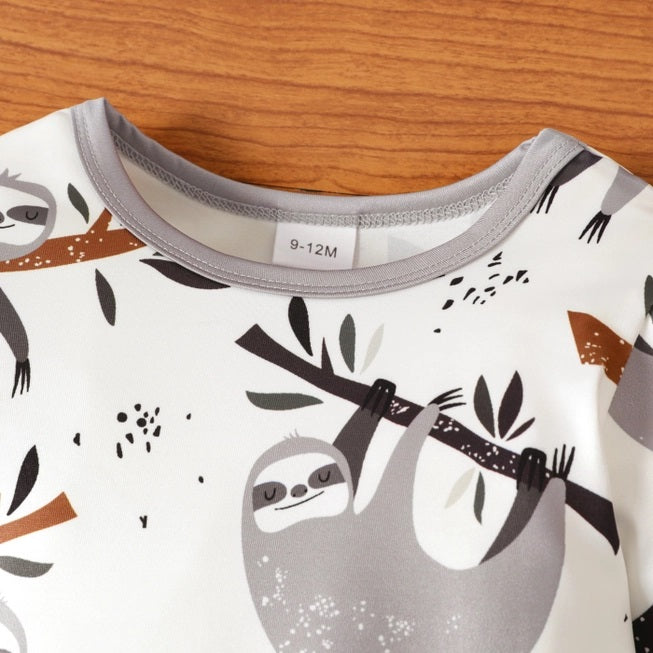 Sloth Print Long Sleeve Jumpsuit For Baby