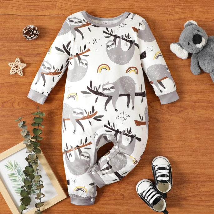 Sloth Print Long Sleeve Jumpsuit For Baby