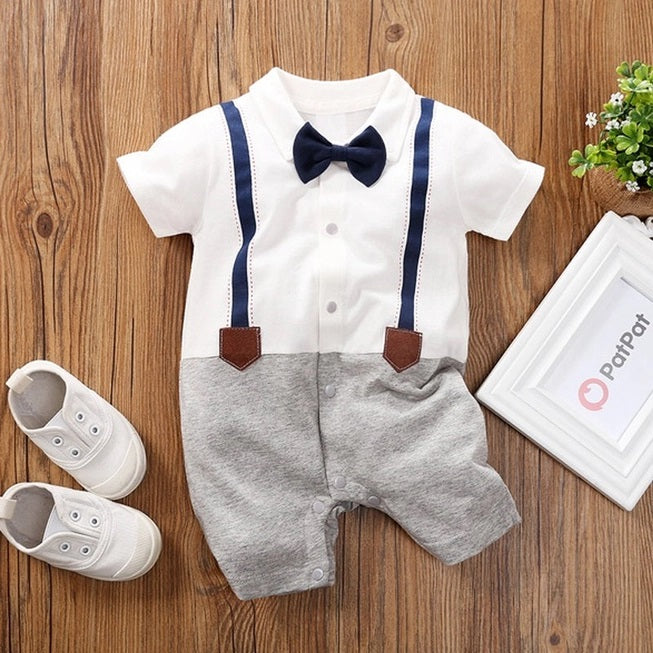 Faux Suspenders With Bow Tie Romper
