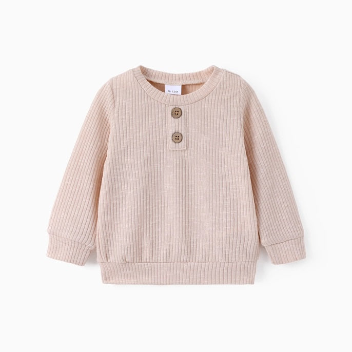 Ribbed Long Sleeve Button Detail Knit Top