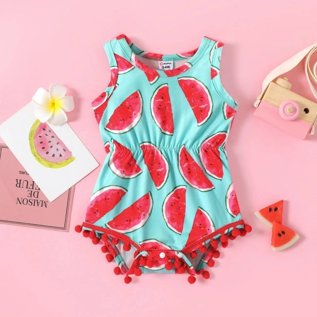 Watermelon Pom Pom Romper for Baby Girl