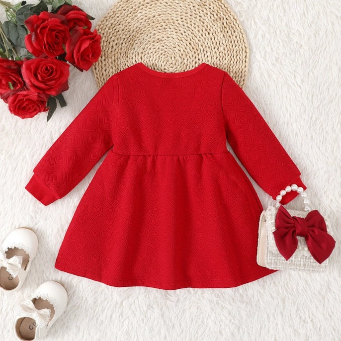 Sweet Heart Long Sleeve Bow Tie Dress