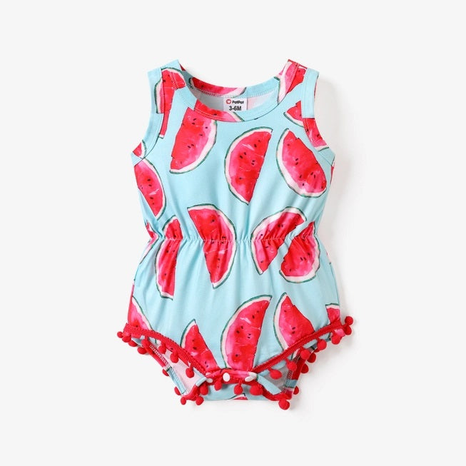 Watermelon Pom Pom Romper for Baby Girl