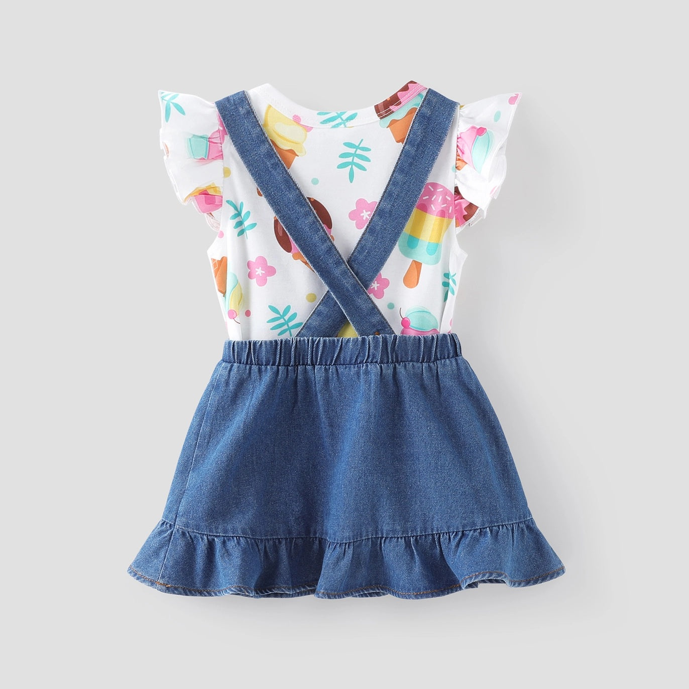 2-Piece Ice Cream Tee & Embroidery Overall Dress for Baby Toddler