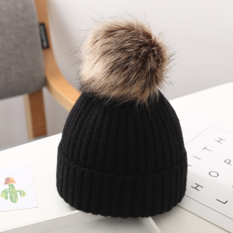 Fur Pom Pom Beanie For Baby Toddler