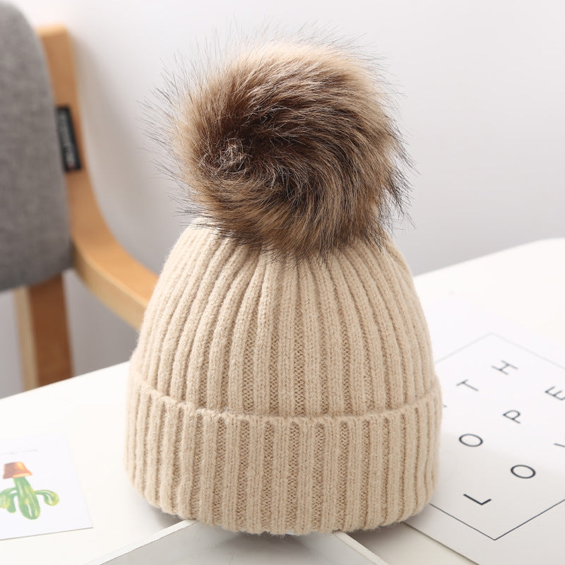 Fur Pom Pom Beanie For Baby Toddler
