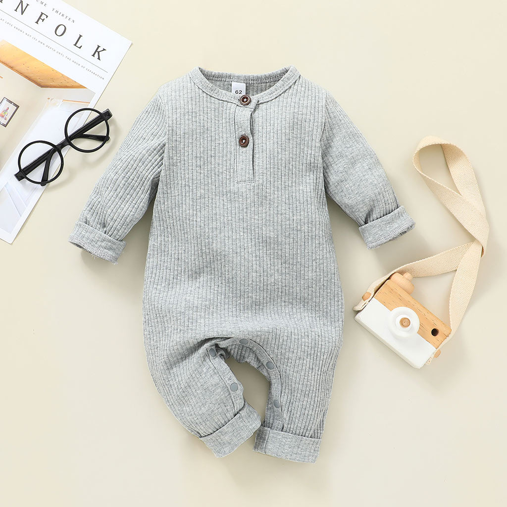 Cotton Ribbed Button Up Romper For Baby Toddler