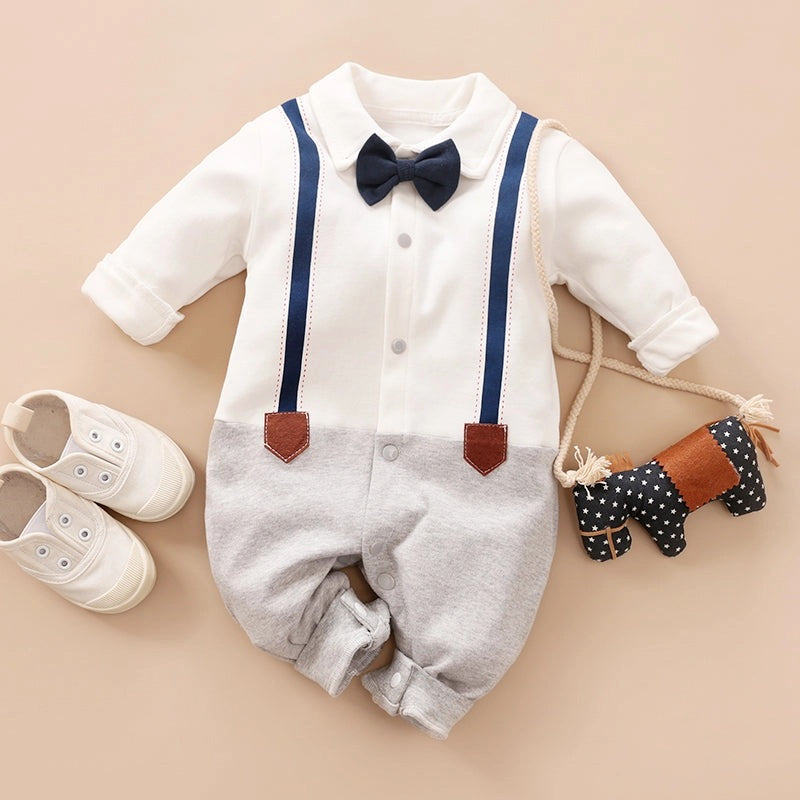 Faux Suspenders With Bow Tie Jumpsuit