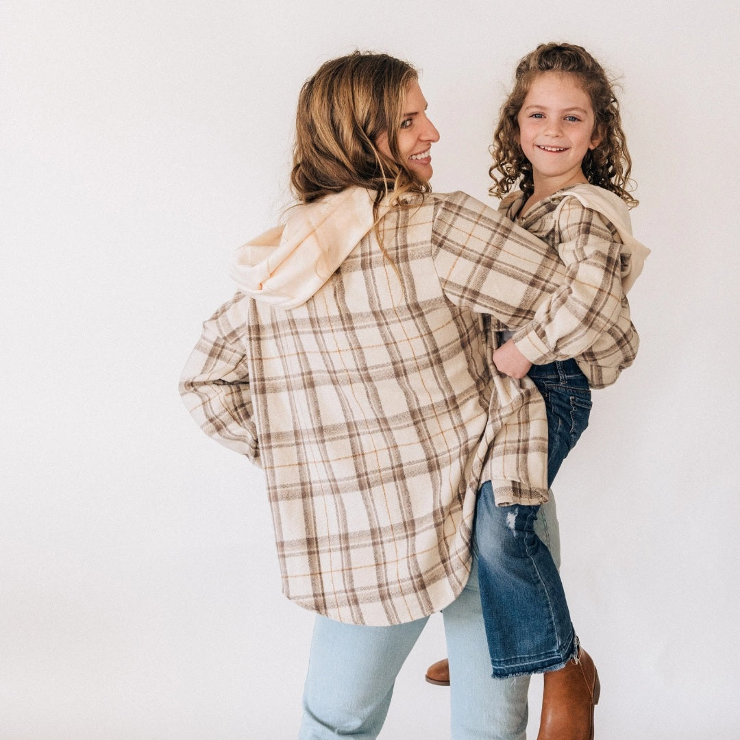 Family Matching Beige Hooded Flannel - Adult