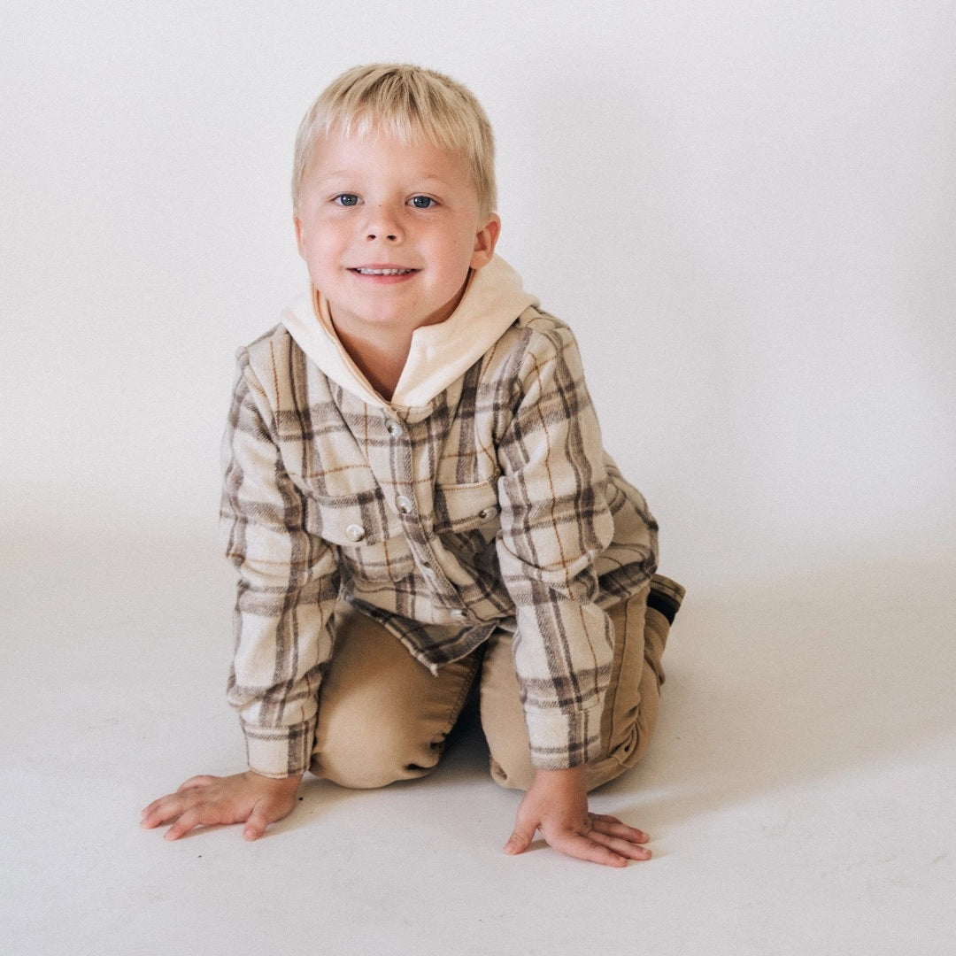 Family Matching Beige Hooded Flannel - Child