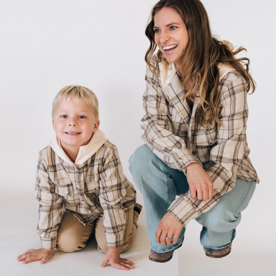 Family Matching Beige Hooded Flannel - Adult