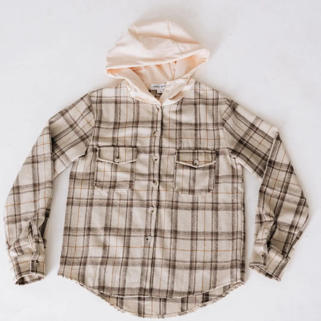 Family Matching Beige Hooded Flannel - Adult