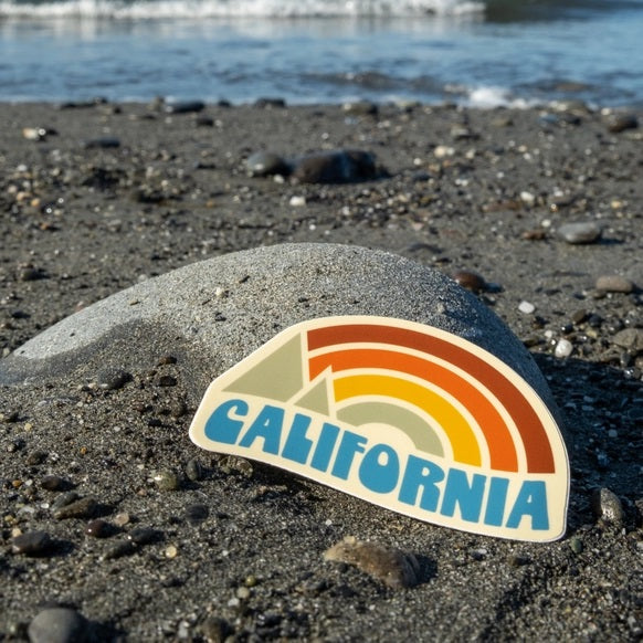 Little Hiker Bird, California State - Vinyl Sticker - Rainbow Sunset