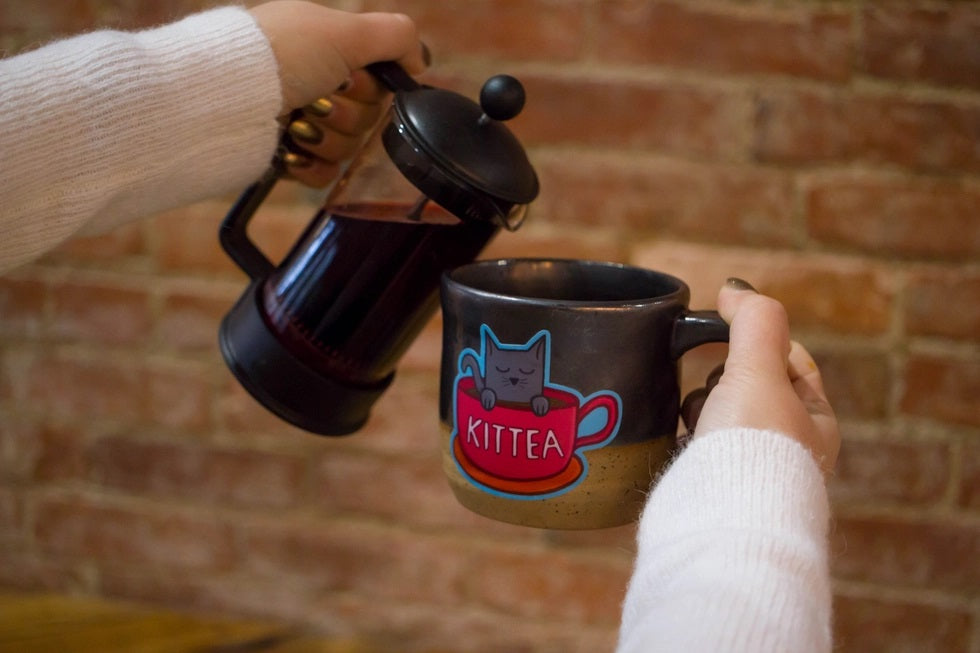 Little Hiker Bird, Kittea Cat in A Teacup Vinyl Sticker