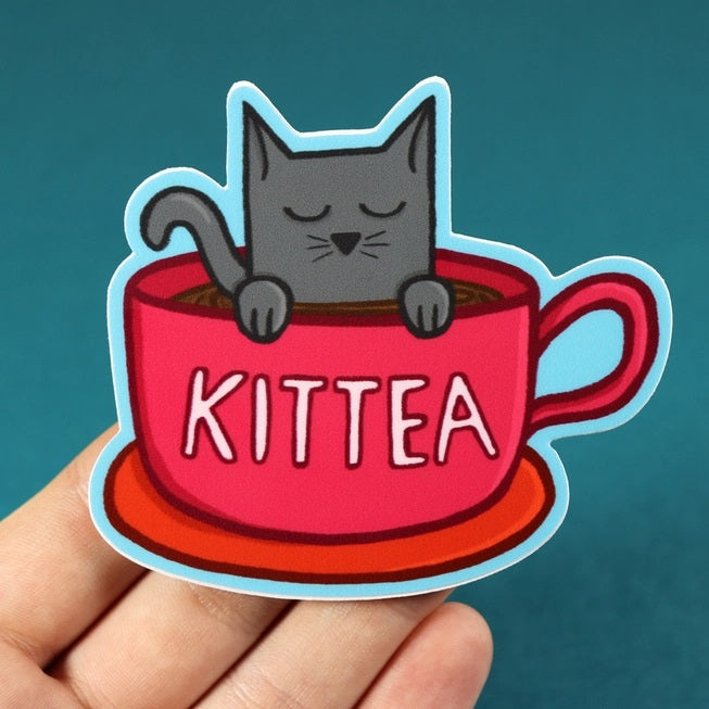 Little Hiker Bird, Kittea Cat in A Teacup Vinyl Sticker