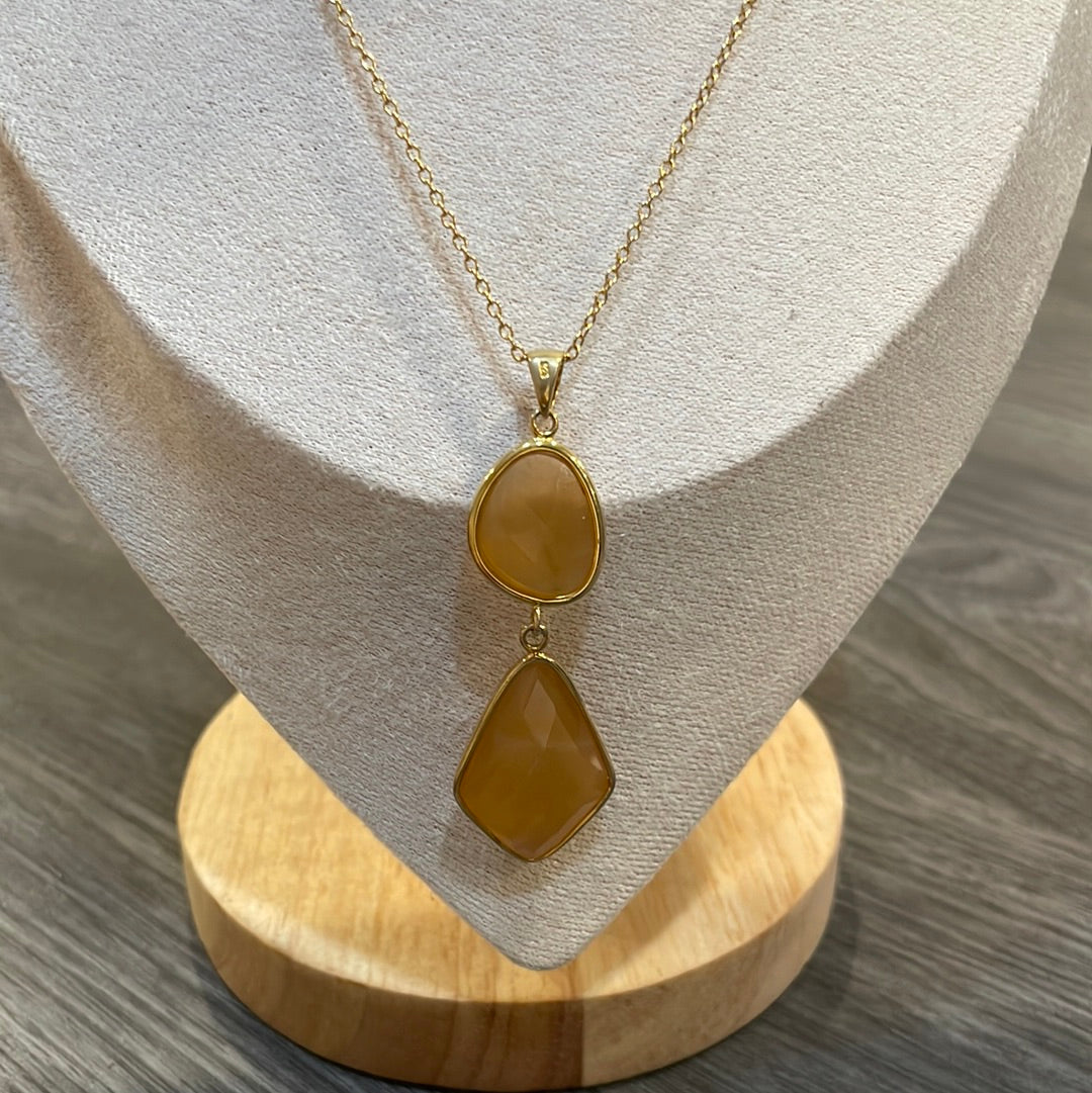 Peach Moonstone Double Pendant Necklace
