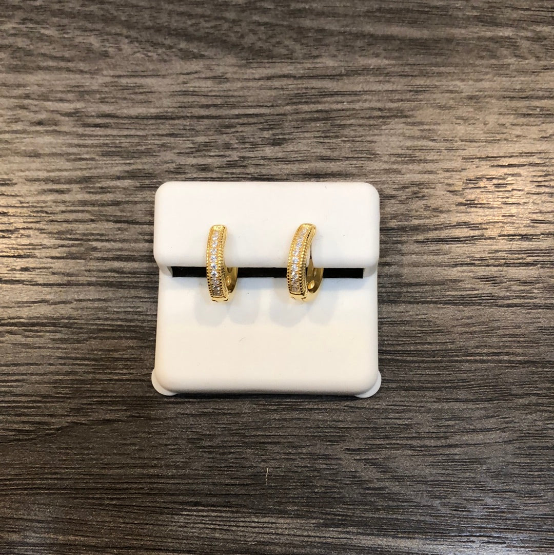 Gold Inset CZ Hoop Earrings
