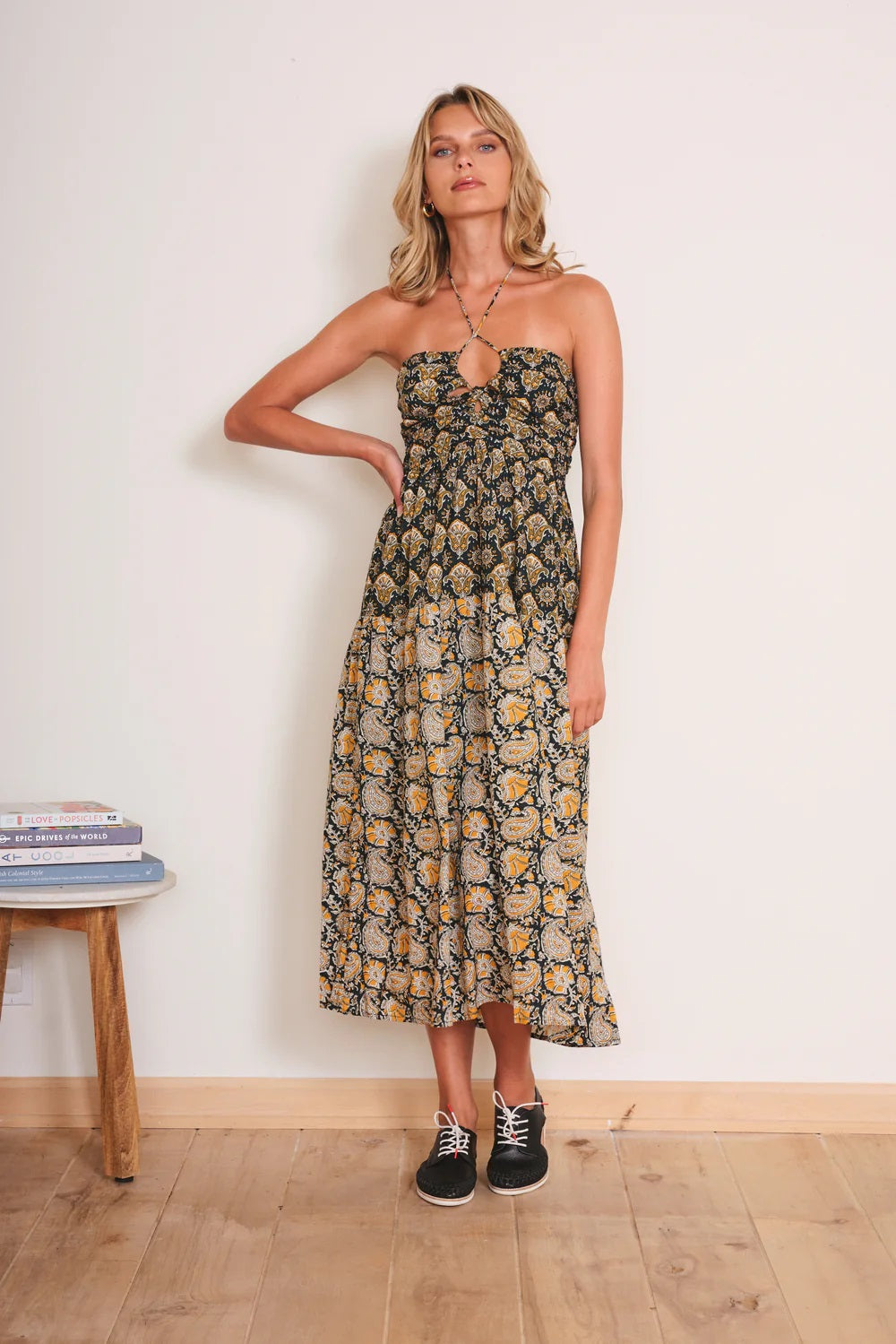 dRA, Chienti Dress in Black Gold Print - Boutique Dandelion