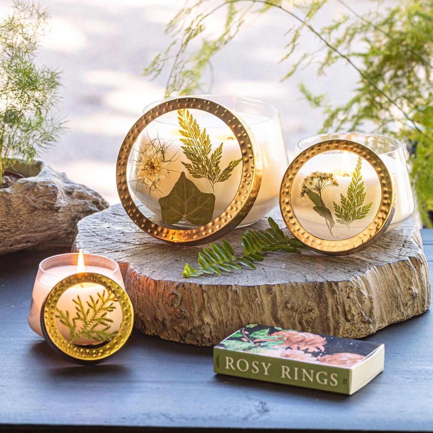 Rosy Rings, Forest Pressed Flower Candle