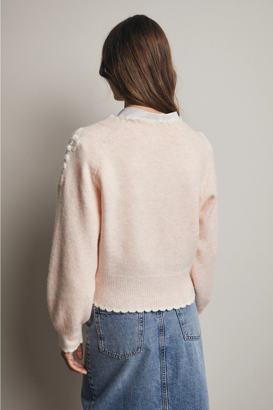 Floral Applique V-Neck Sweater