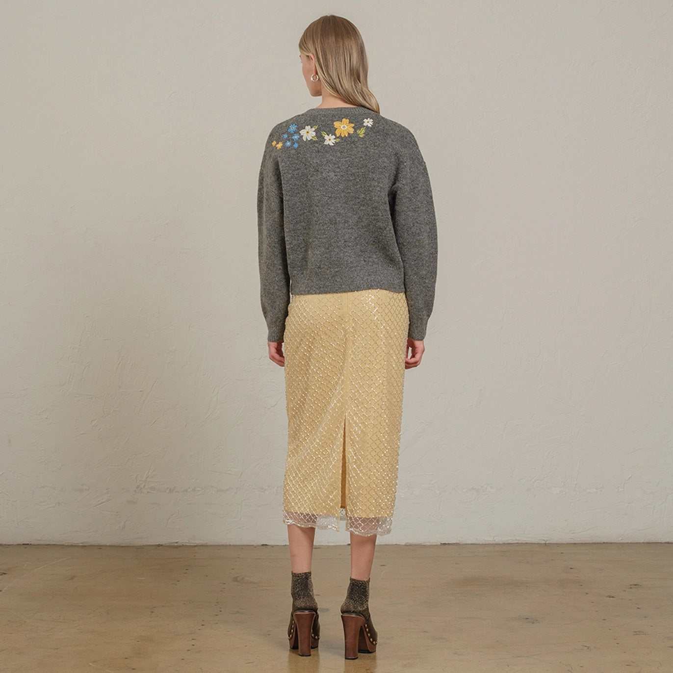 Floral Embroidered Knit Cardigan Sweater