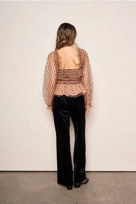 dRA Clothing Los Angeles, Helena Top in Nude Black Dot - Boutique Dandelion