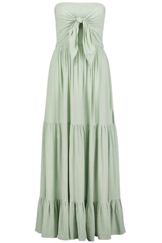 Bishop + Young, Coastal Tie Front Strapless Maxi Dress in Aloe Green - Boutique Dandelion