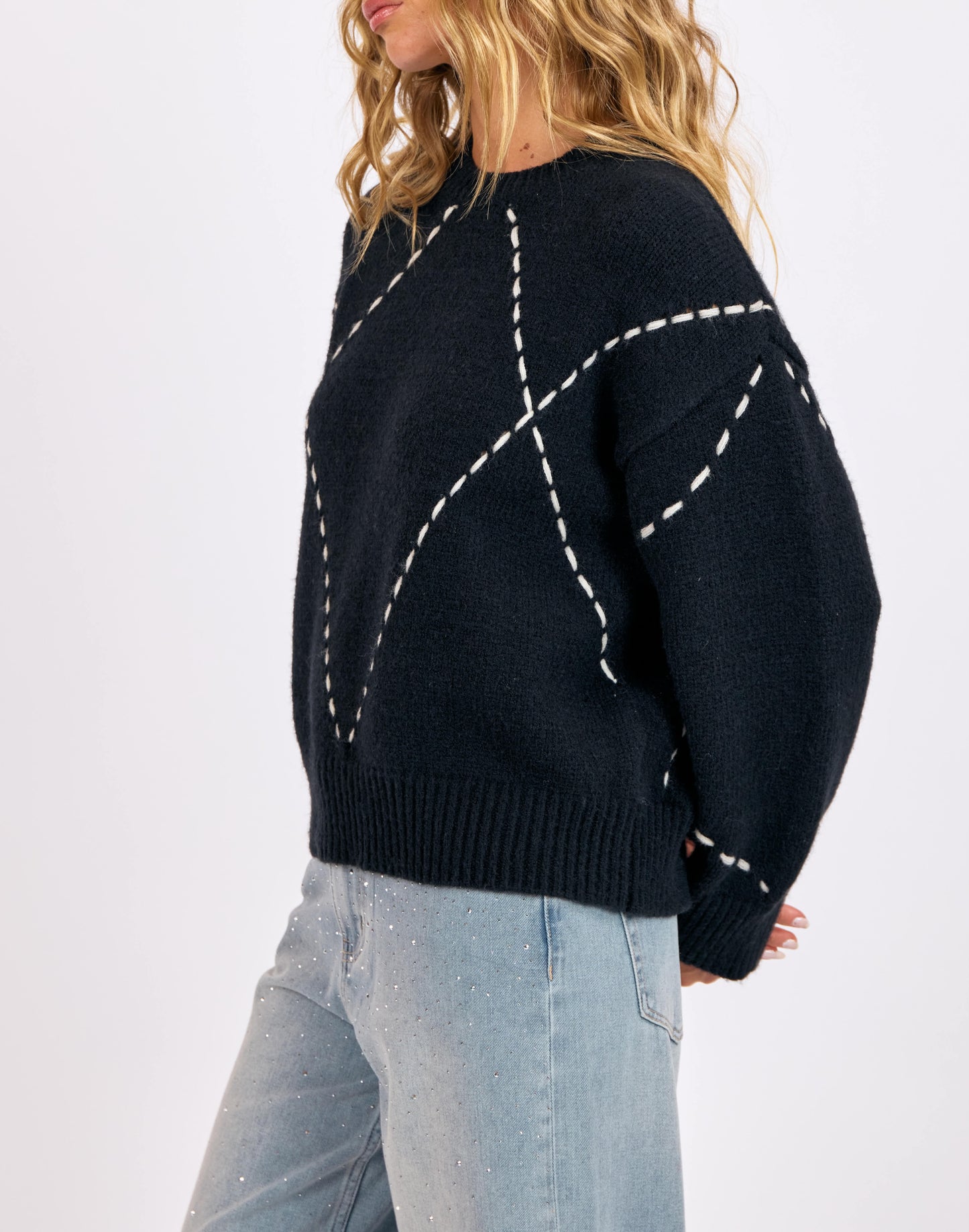 Guest List Contrast Stitch Sweater