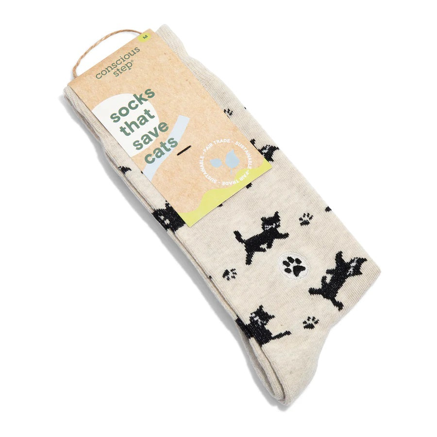 Conscious Step, Socks That Save Cats - Beige Prancing Paws - Boutique Dandelion