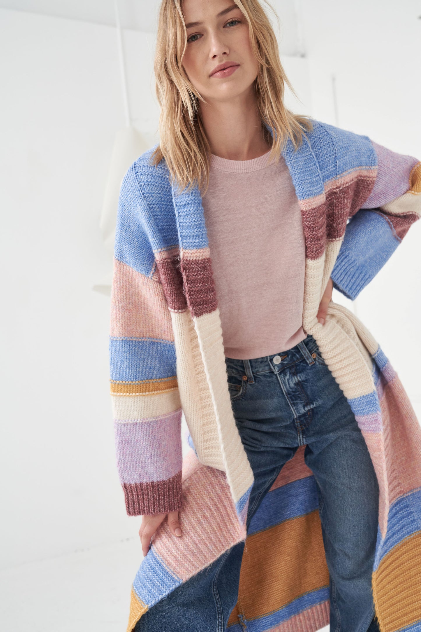 Little Lies, Madrid Maxi Knit Cardigan in Colour Stripe - Boutique Dandelion