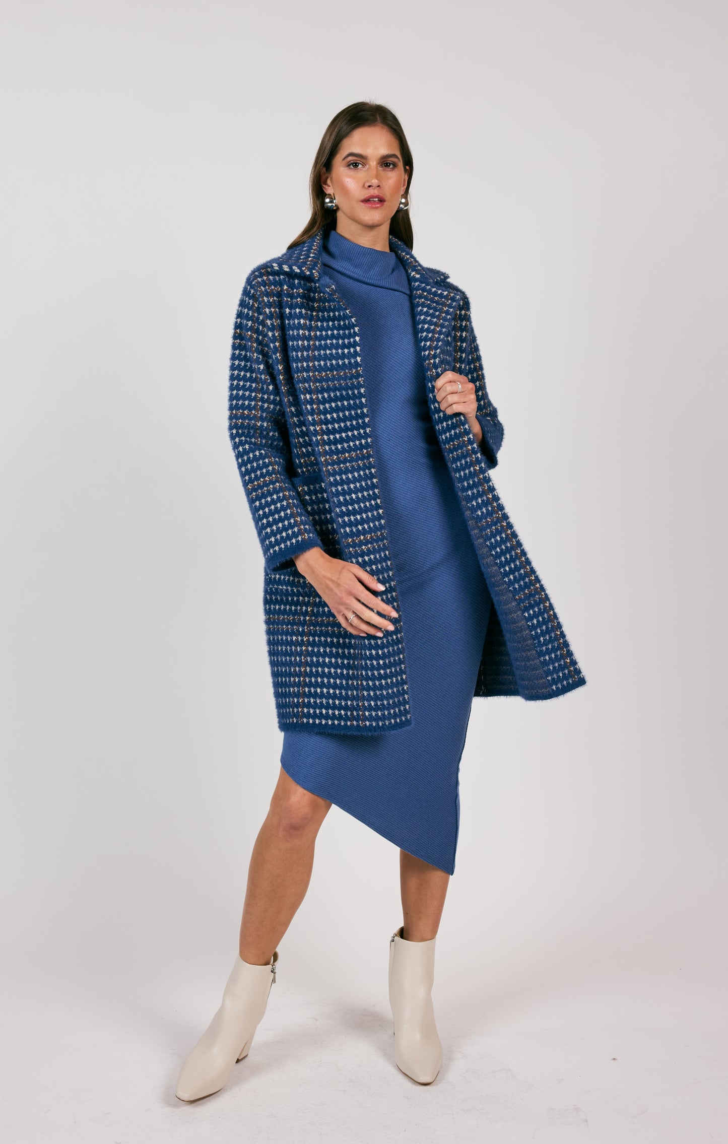 Sage The Label, Marceau Houndstooth Coat in Blue Multi - Boutique Dandelion