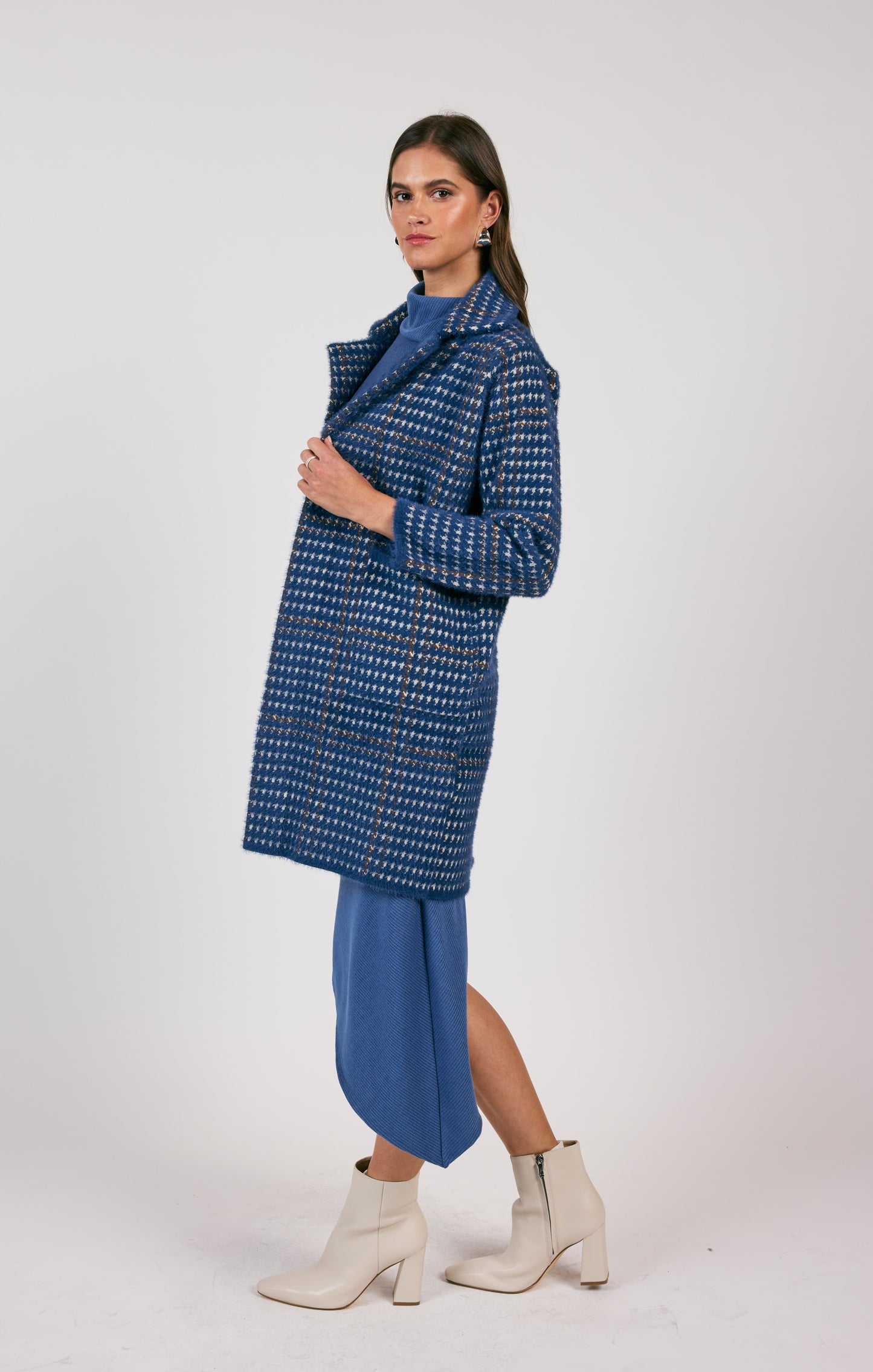 Sage The Label, Marceau Houndstooth Coat in Blue Multi - Boutique Dandelion