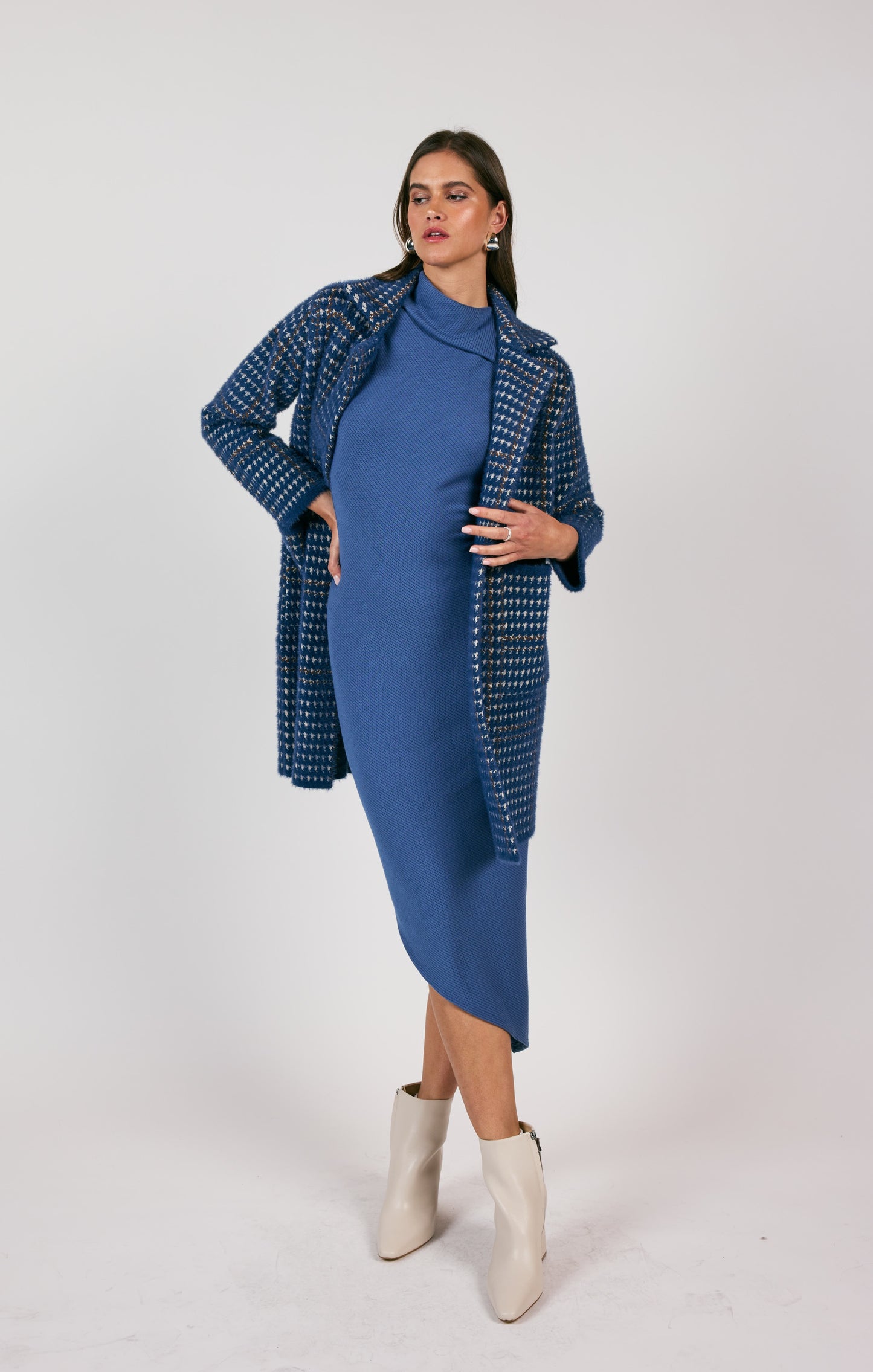 Sage The Label, Marceau Houndstooth Coat in Blue Multi - Boutique Dandelion