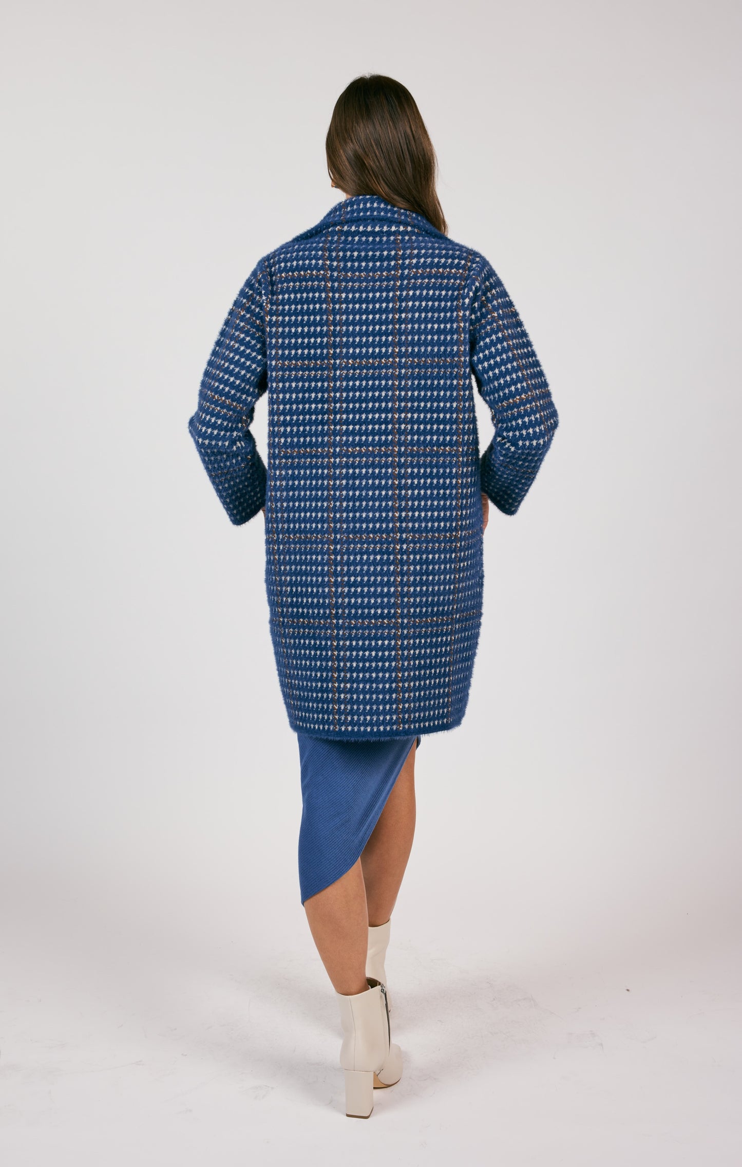 Sage The Label, Marceau Houndstooth Coat in Blue Multi - Boutique Dandelion