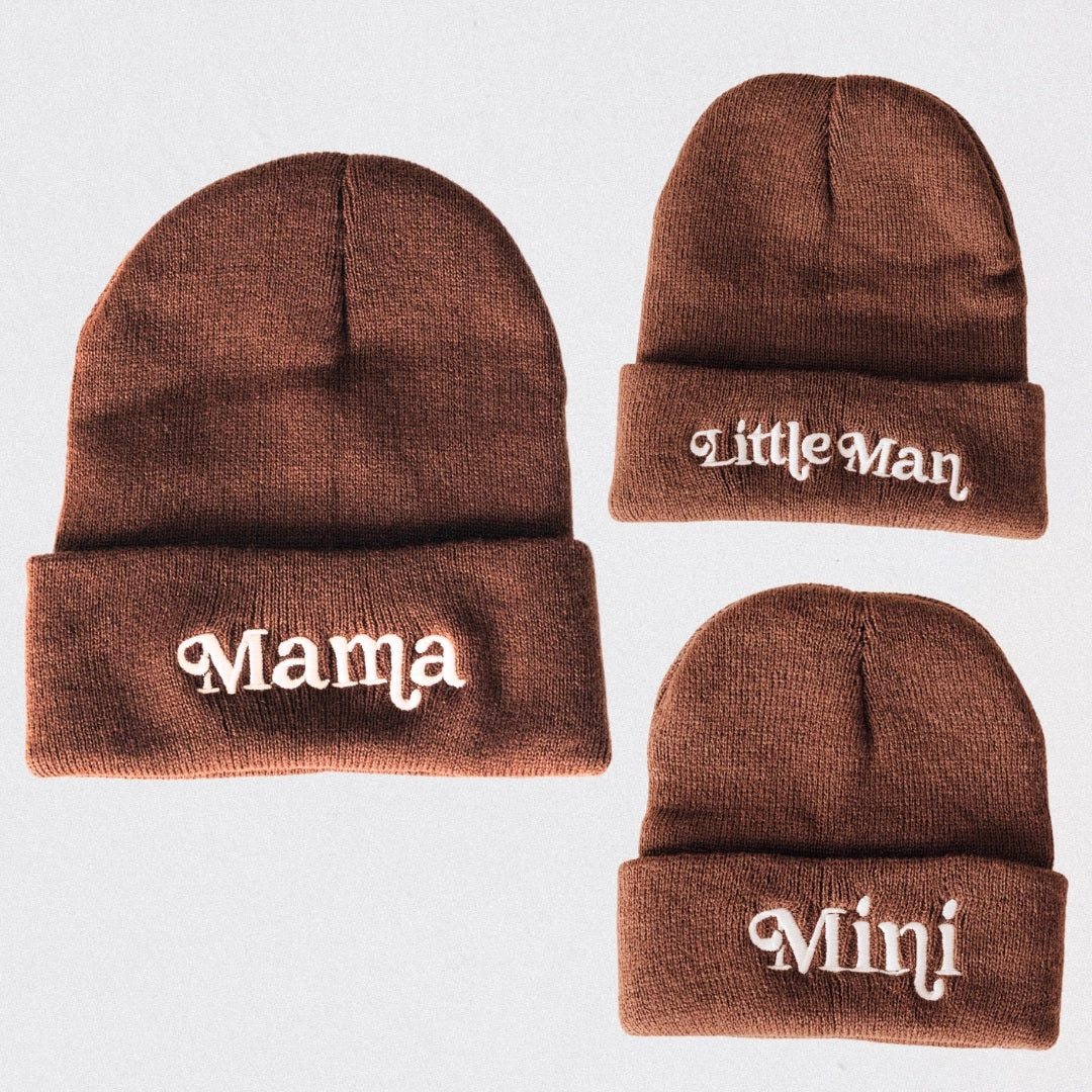 Mommy & Me Matching Knit Beanie Hats - Brown