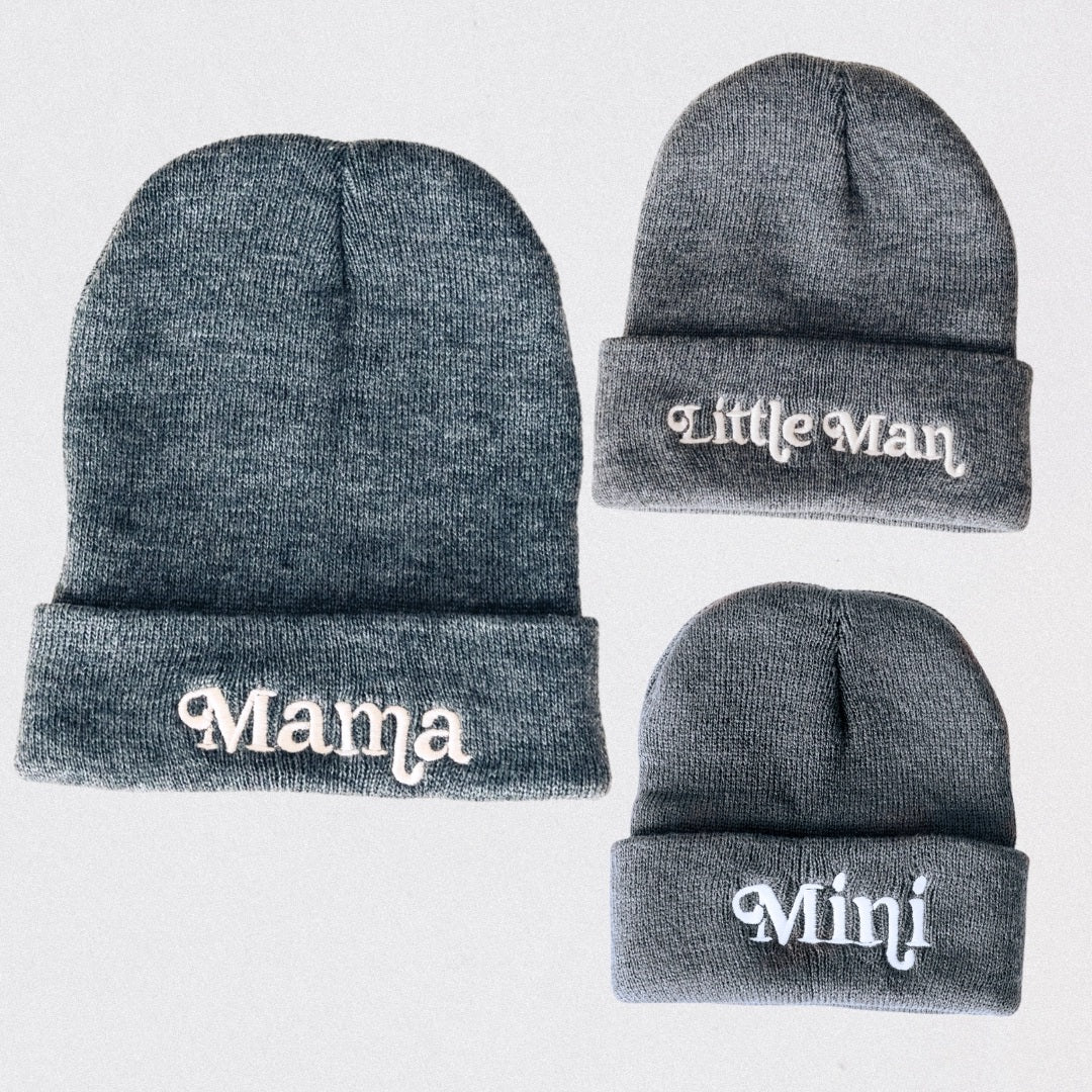 Mommy & Me Matching Knit Beanie Hats - Dark Grey