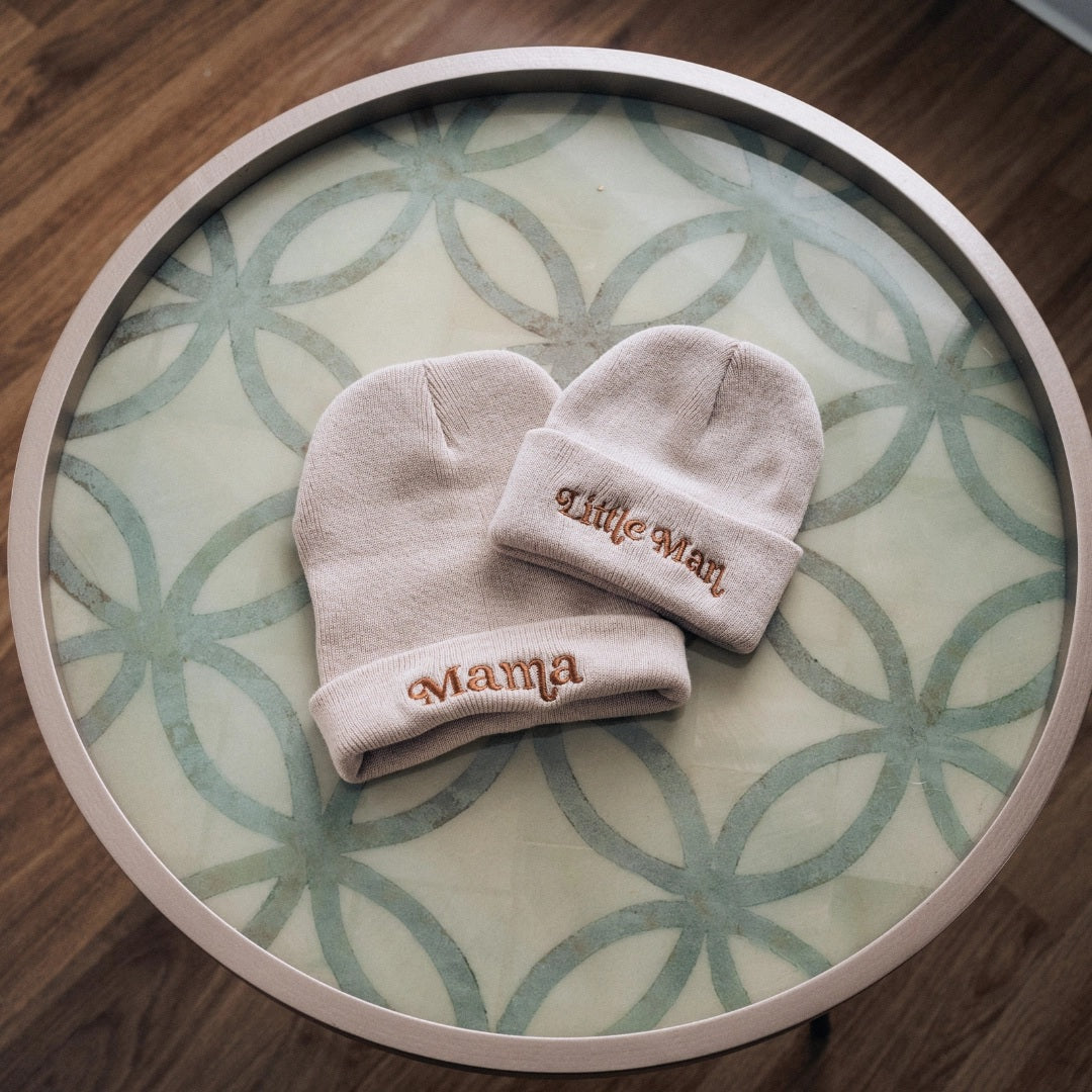 Mommy & Me Matching Knit Beanie Hats - Beige