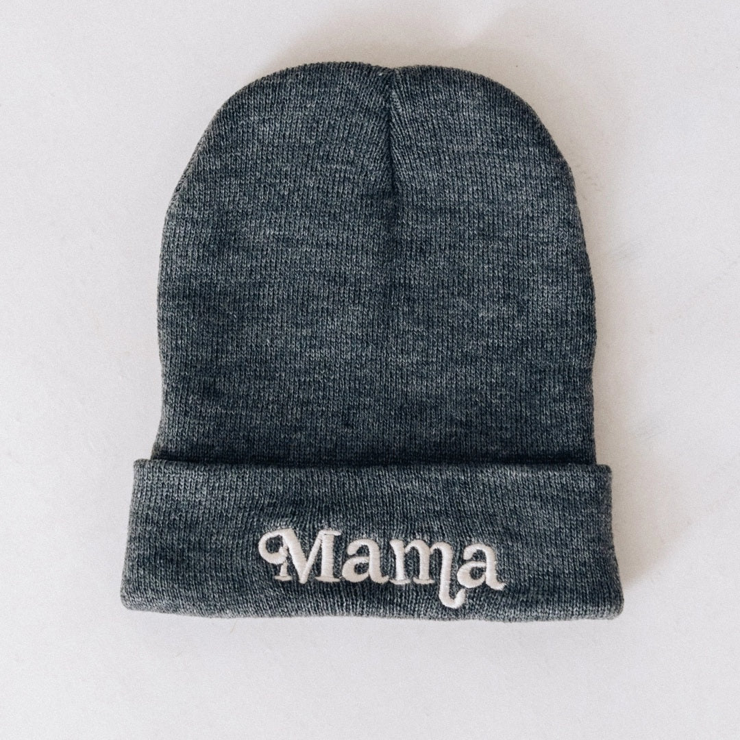 Mommy & Me Matching Knit Beanie Hats - Dark Grey