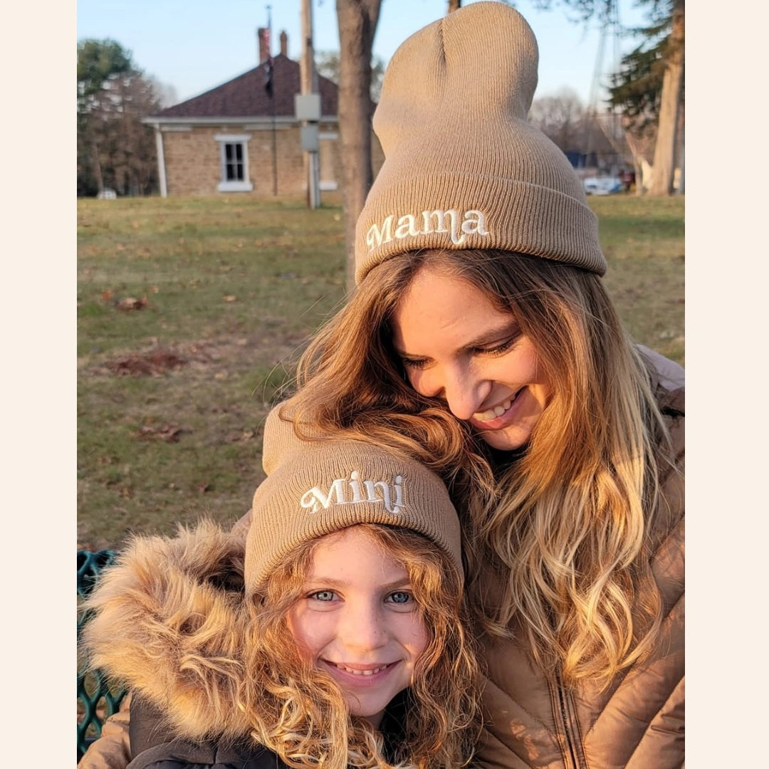 Mommy & Me Matching Knit Beanie Hats - Tan