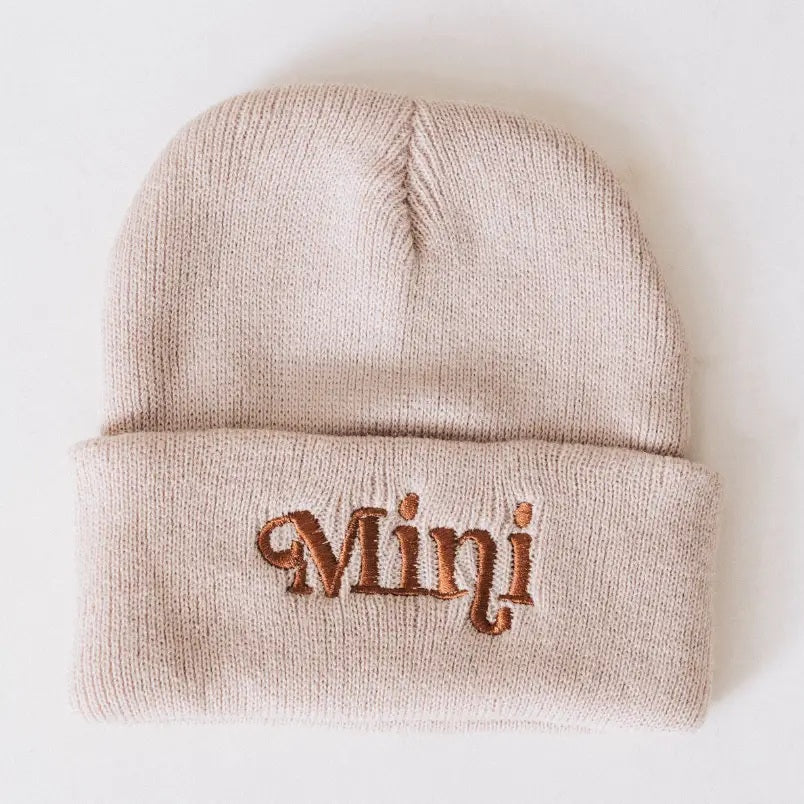 Mommy & Me Matching Knit Beanie Hats - Beige